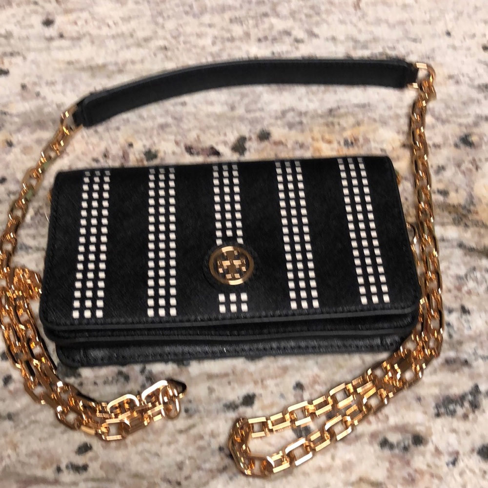 Tory Burch Black and Gold Chain Crossbody Bag